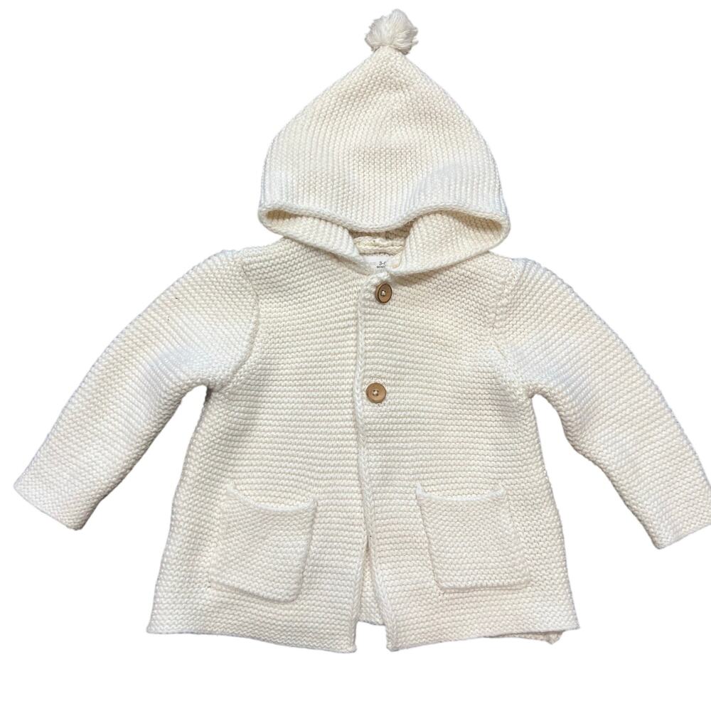 Zara Baby White Cream Knit Sweater with Hood 3-6 months